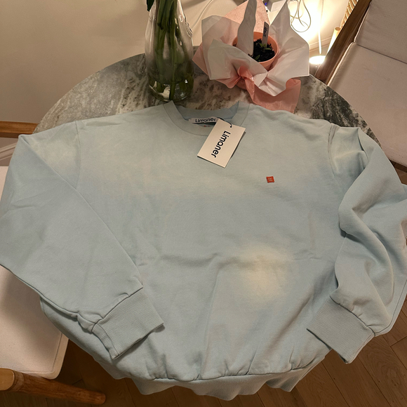UNISEX Sky Baby Blue Sweatshirt with Smiley Face Embroidery - Picture 3 of 8